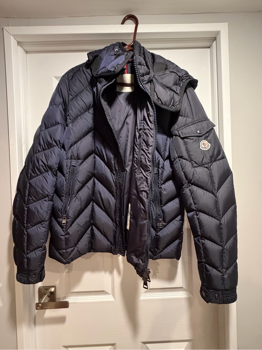 Moncler Dark Navy Chevron Quilted Puffer Jacket